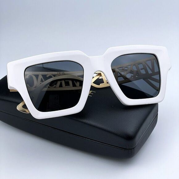 NEW Versace VE4431 401/87 White Gold Logo Dark Grey Square Women Sunglasses - Picture 1 of 12